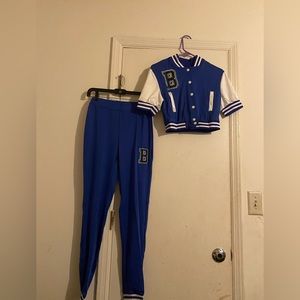 Letter Patch Button Front Crop top and Pants set